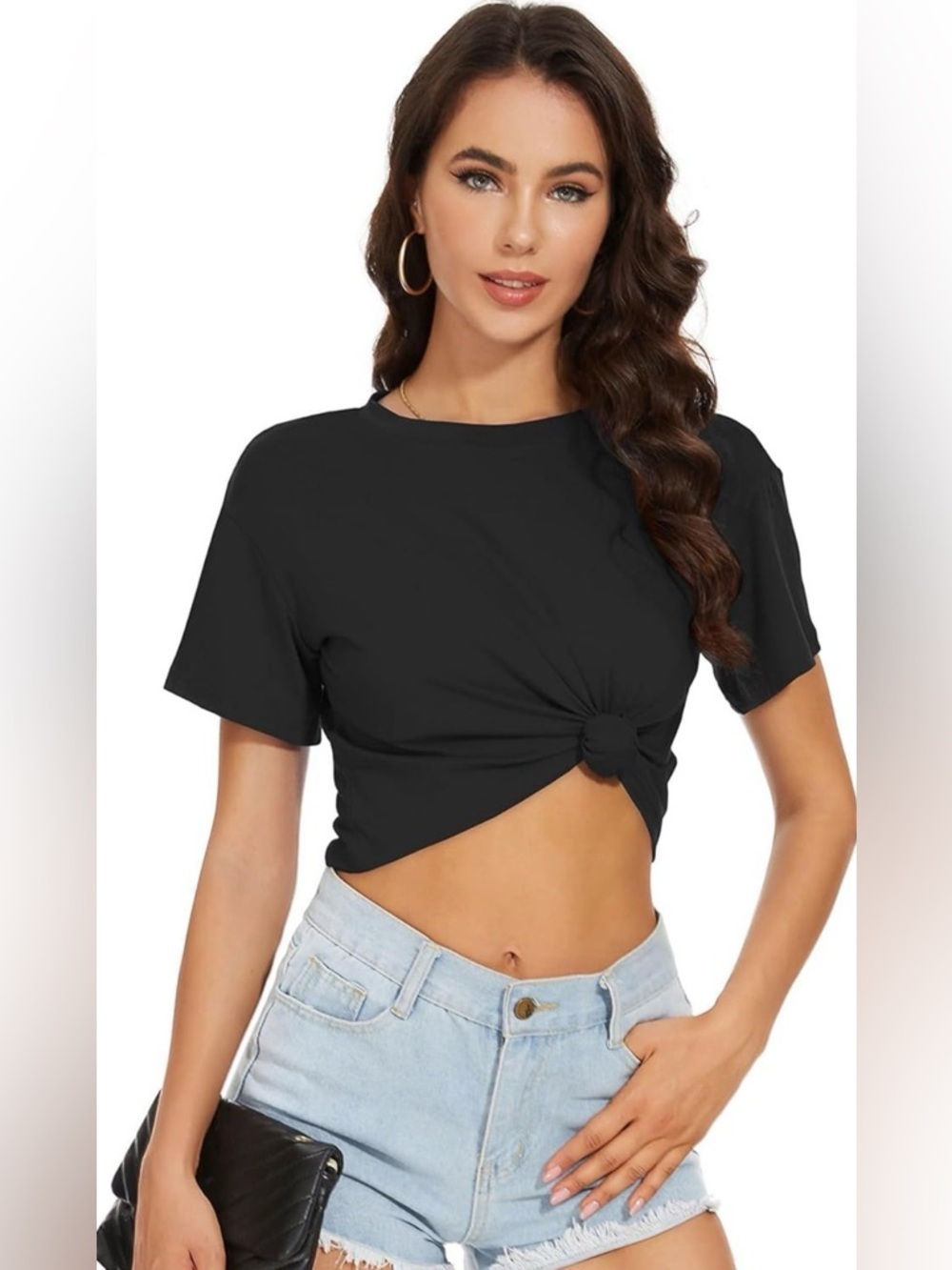 NWT Crop Top Summer Short Sleeve Round Neck  Loose Fit T-Shirt sz XL